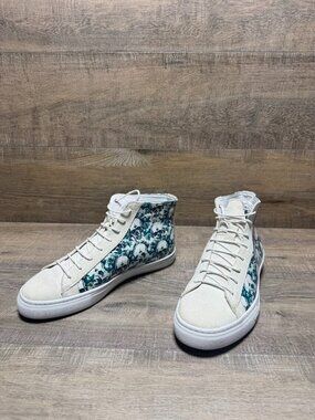 Silver Dagger Blue Floral Skull Textile/Suede High Top Sneakers Women's Size 8